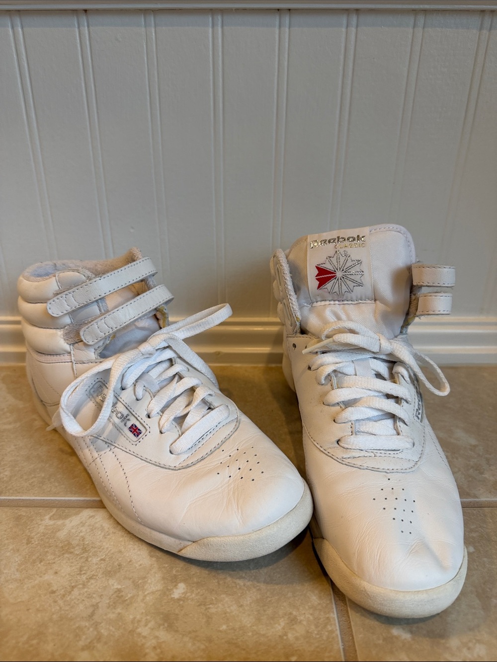 Reebok Women’s White High-Top Lace & Strap Sneakers Vintage